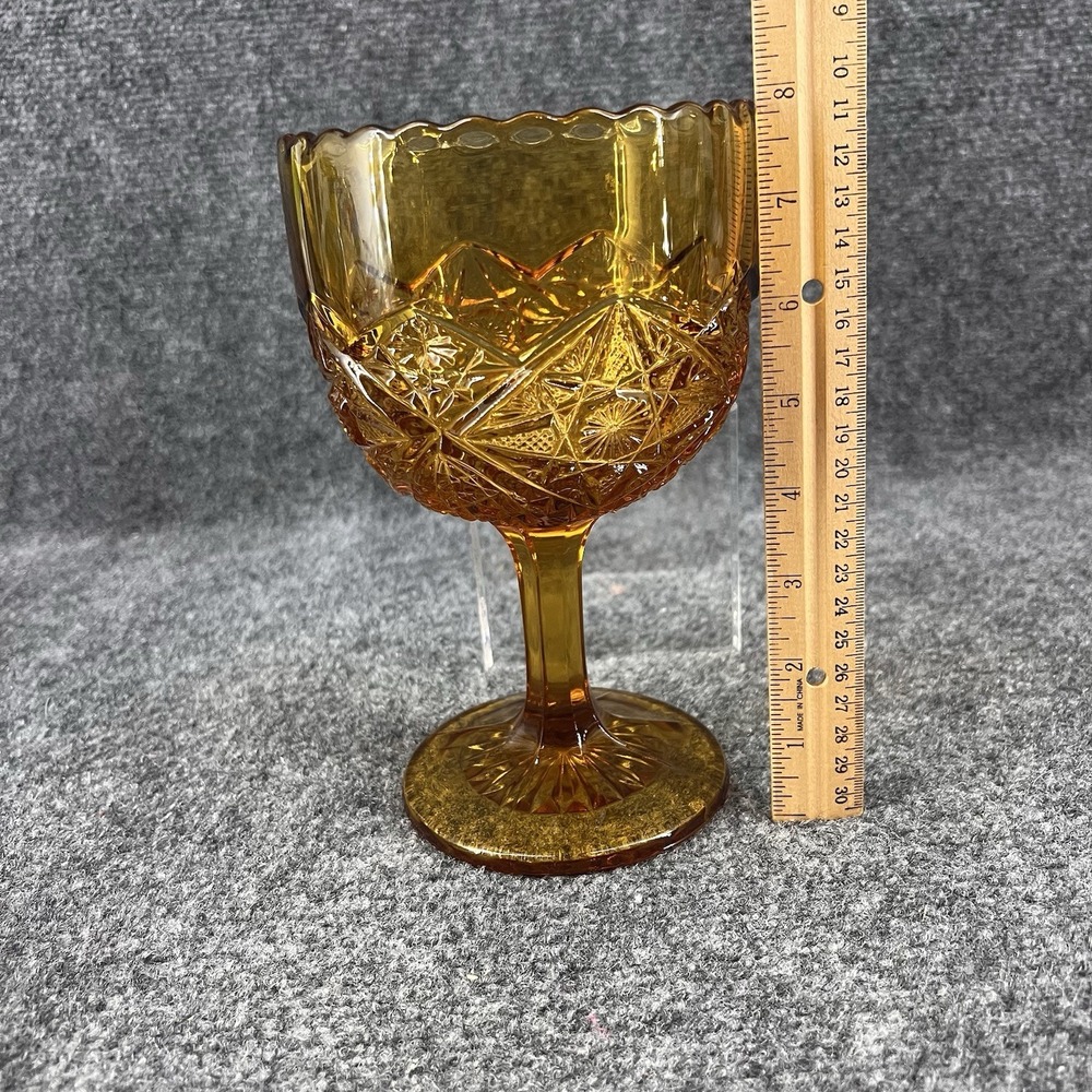Vintage Indiana Glass Amber Marigold 8" Tall Oversized Goblet / Compote Chalice